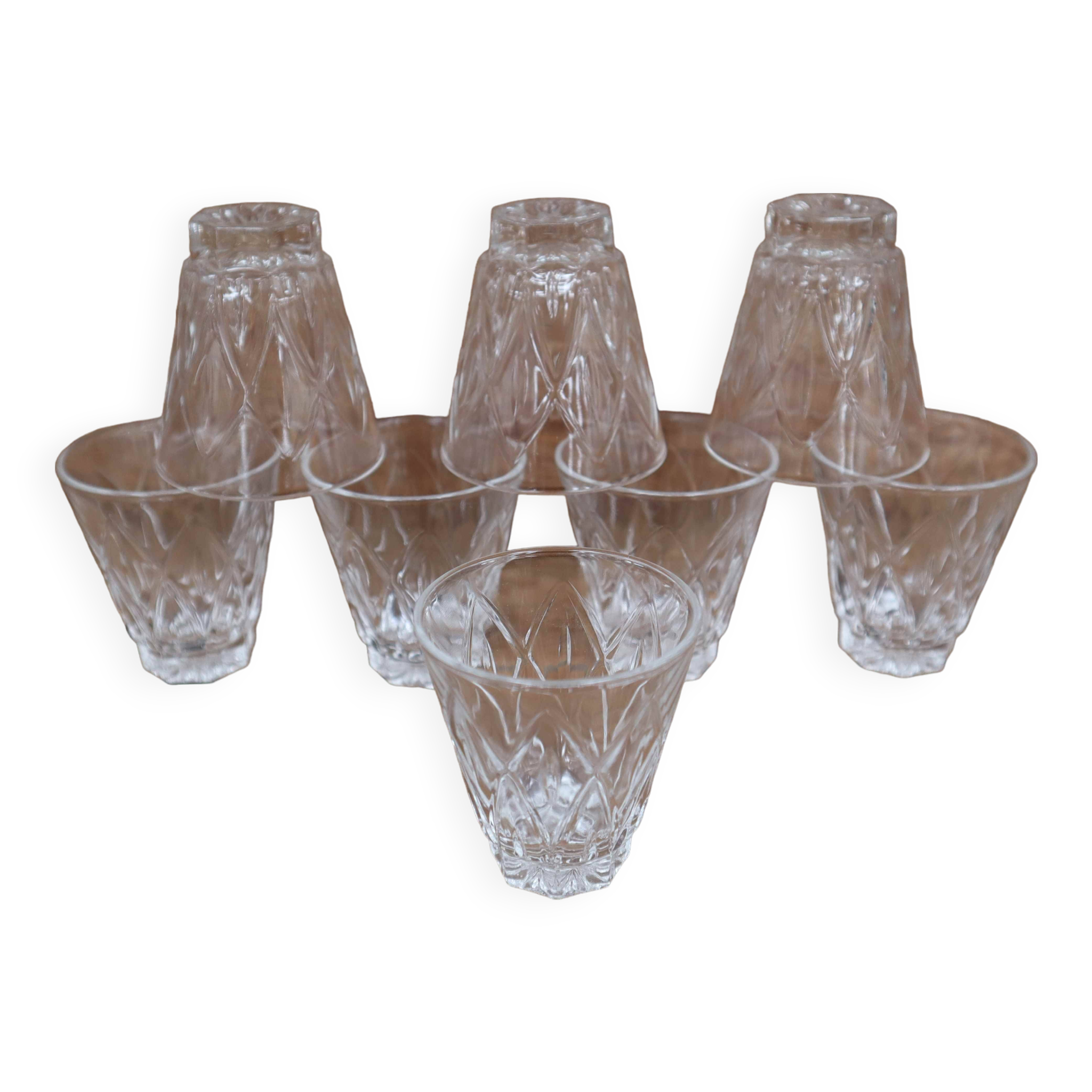 Set of 8 Arlequin liqueur glasses in Reims crystal glass 1950