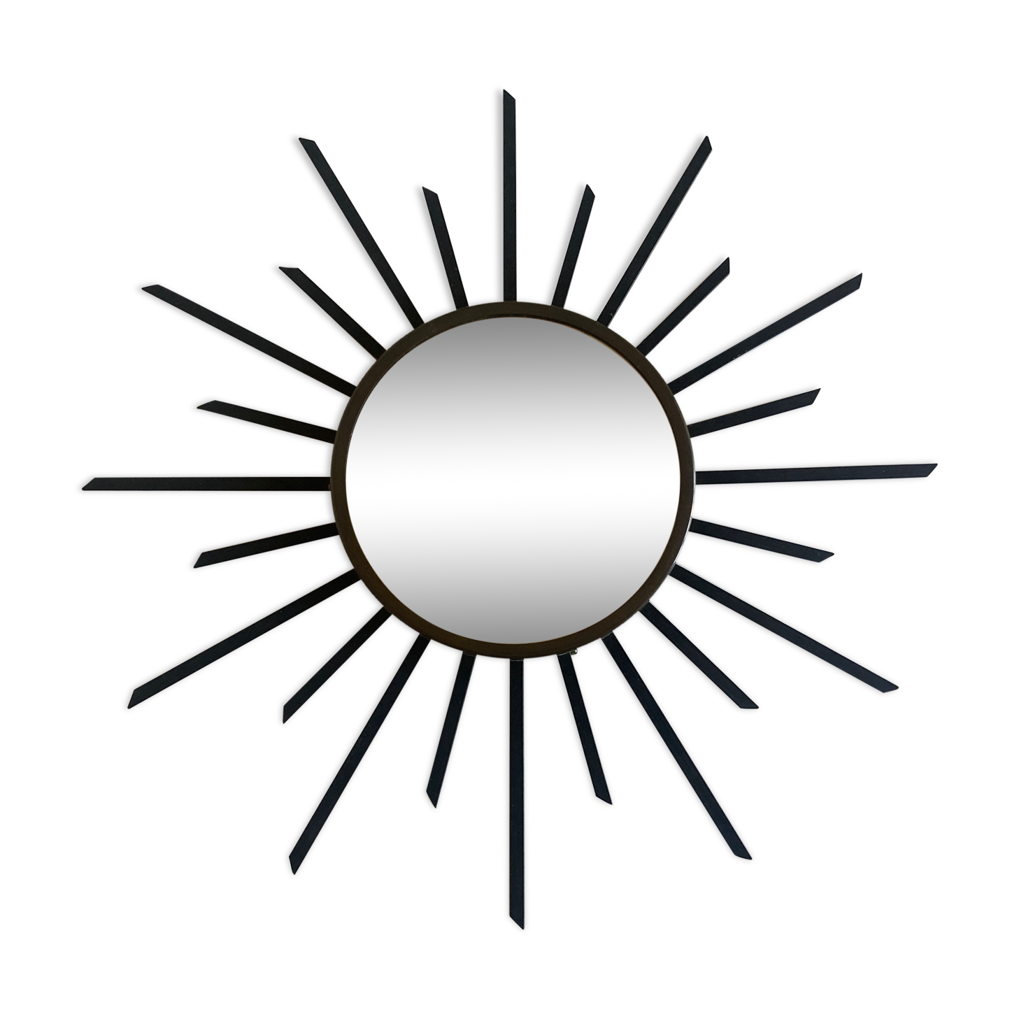 Sun mirror 1960 in patinated brass and black rays 50cm