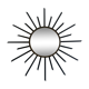Sun mirror 1960 in patinated brass and black rays 50cm