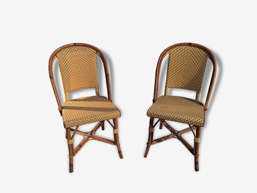 2 chaises parisiennes bistrot terrasse café Drucker en rotin et scoubidou |  Selency