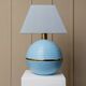 XXL light blue ceramic table lamp with gold band, Italy 1980s, Hollywood Regency