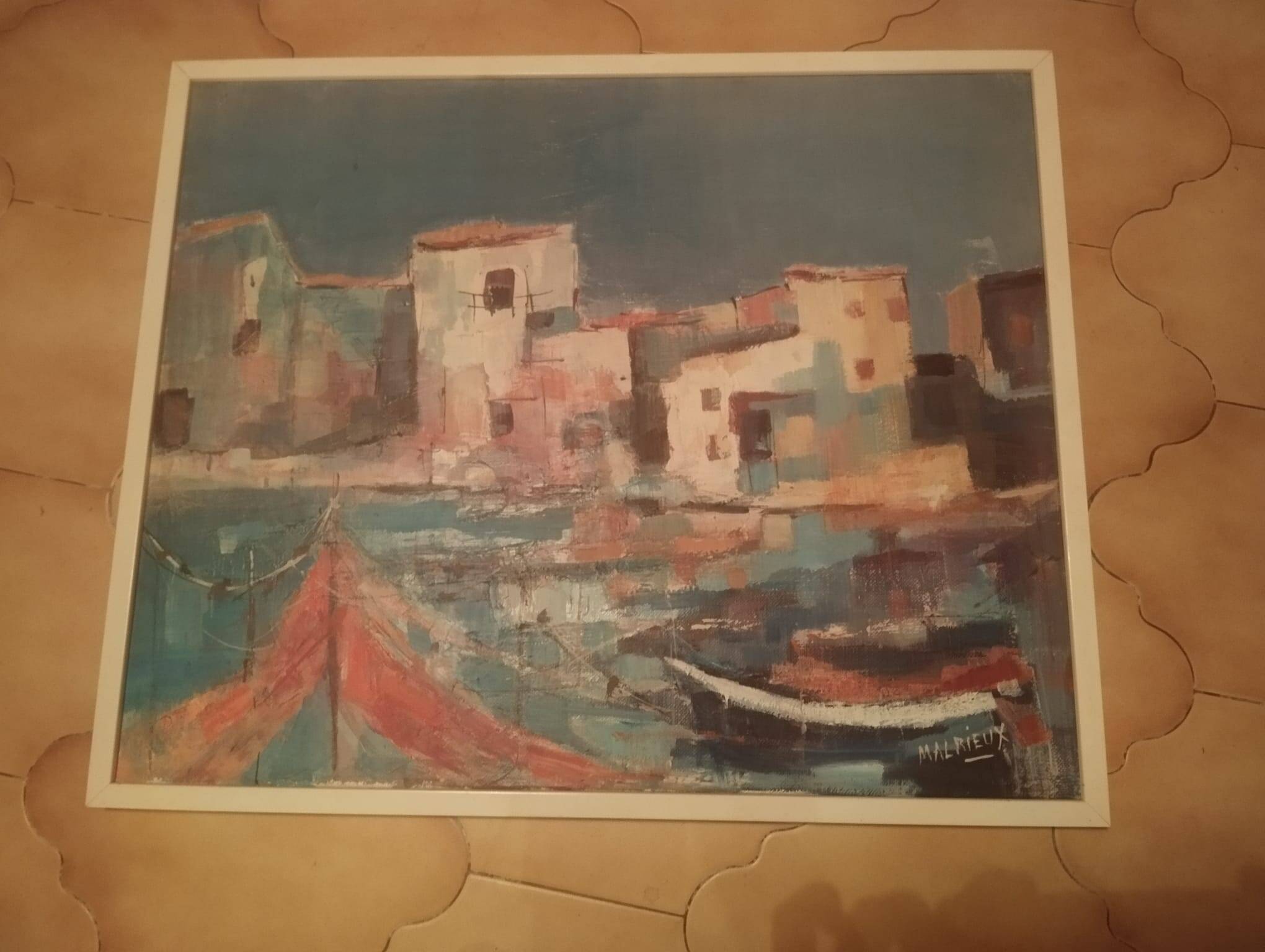 Oil painting by Malrieux - port of Greece