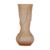 Vase rose Art deco en verre décor fruits