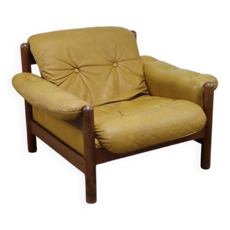 Scandinavian leather and beech armchair, 1960