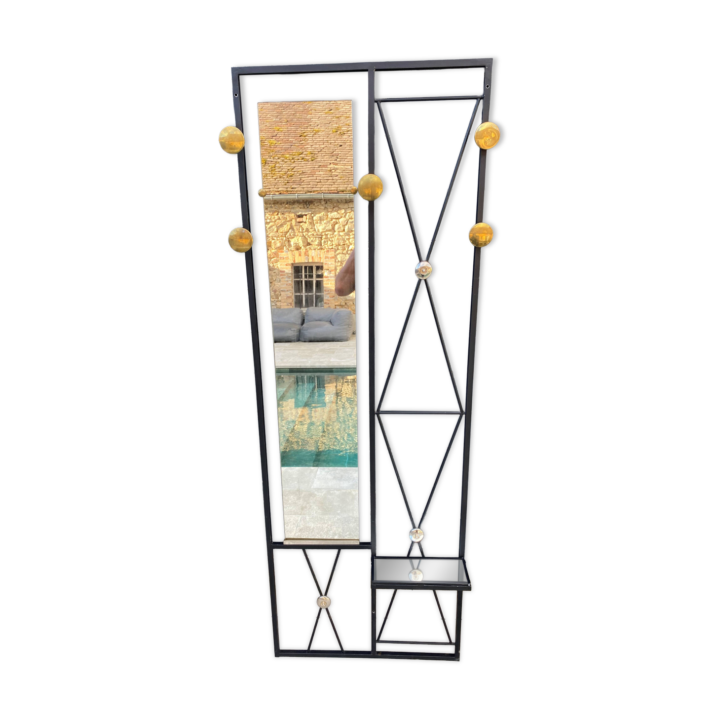 Wall-mounted coat rack mirror entrance 182x64cm vintage 1950s