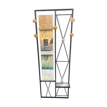Vestiaire porte manteaux mural miroir d’entrée 182x64cm années 1950 vintage