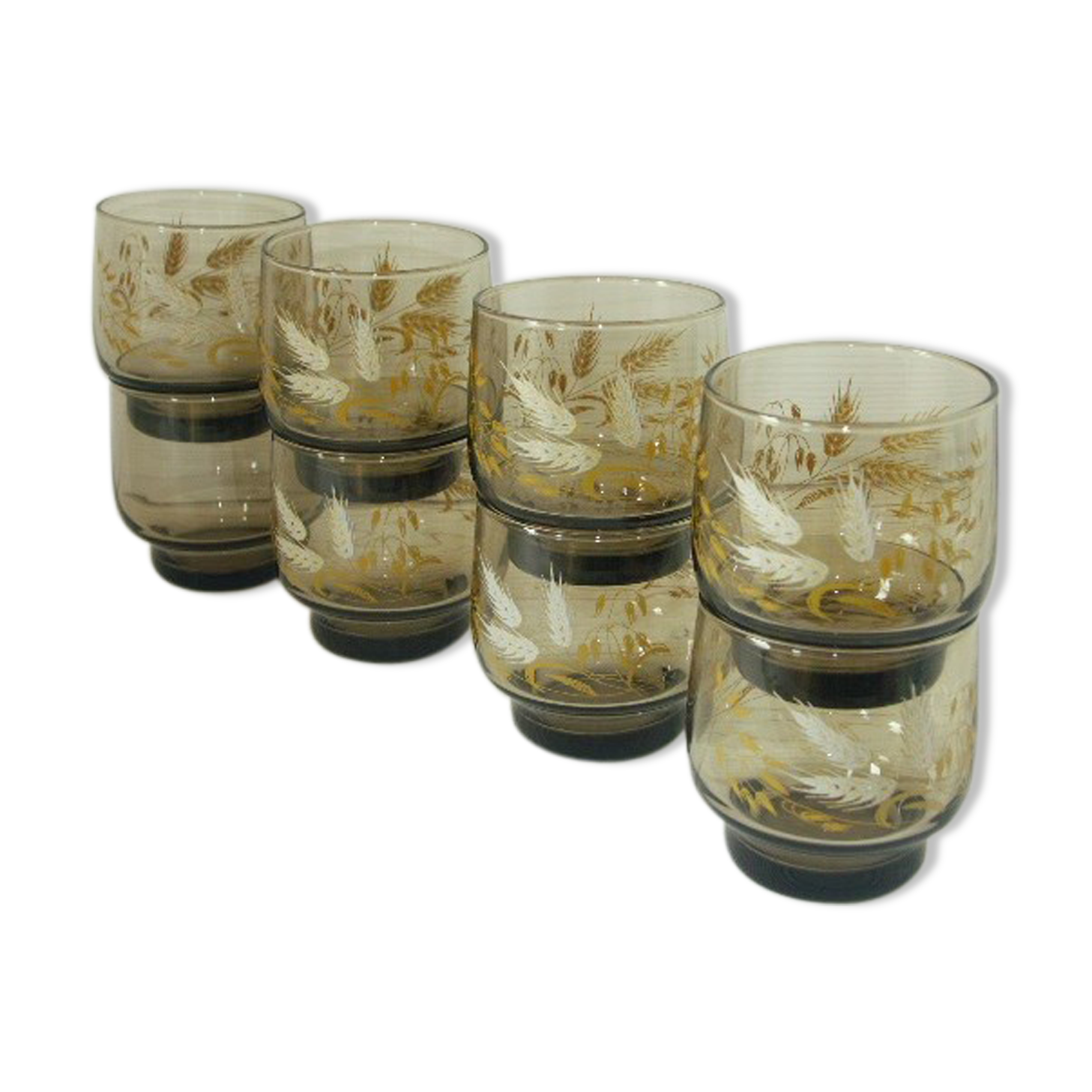 Lot 8 glasses smoked ears of Luminarc wheat 70s