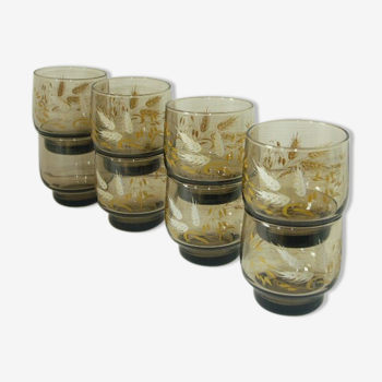 Lot 8 verres fumés épis de blé Luminarc années 70