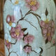 Signed ceramic bottle vase, cherry blossoms, 70s