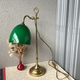 Lampe de bureau en laiton et opaline verte