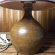 Ancienne lampe boule en grès + abat-jour blanc vintage #a549