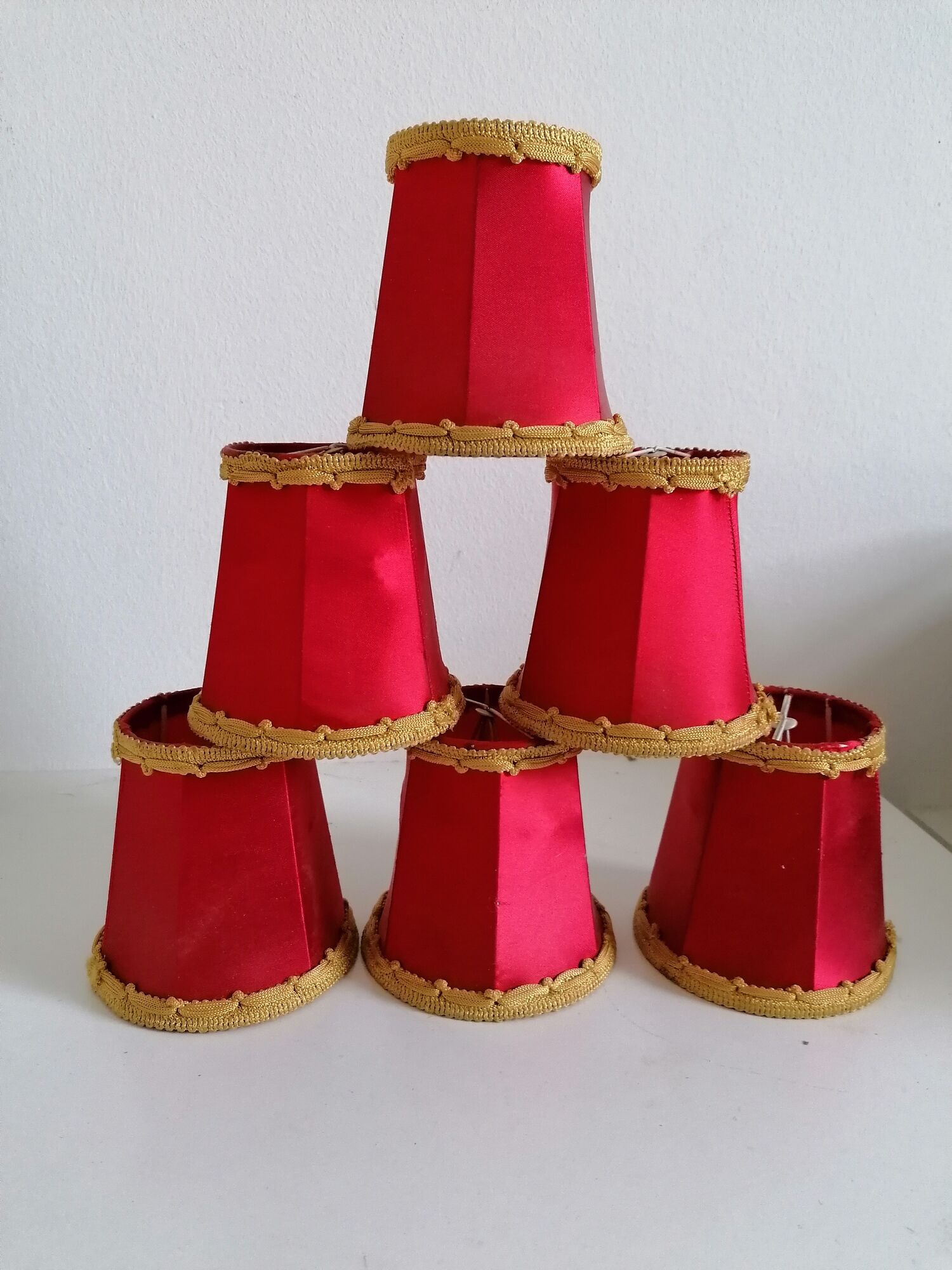 Lot 6 lampshade with red nylon clip decoration gold embroidery