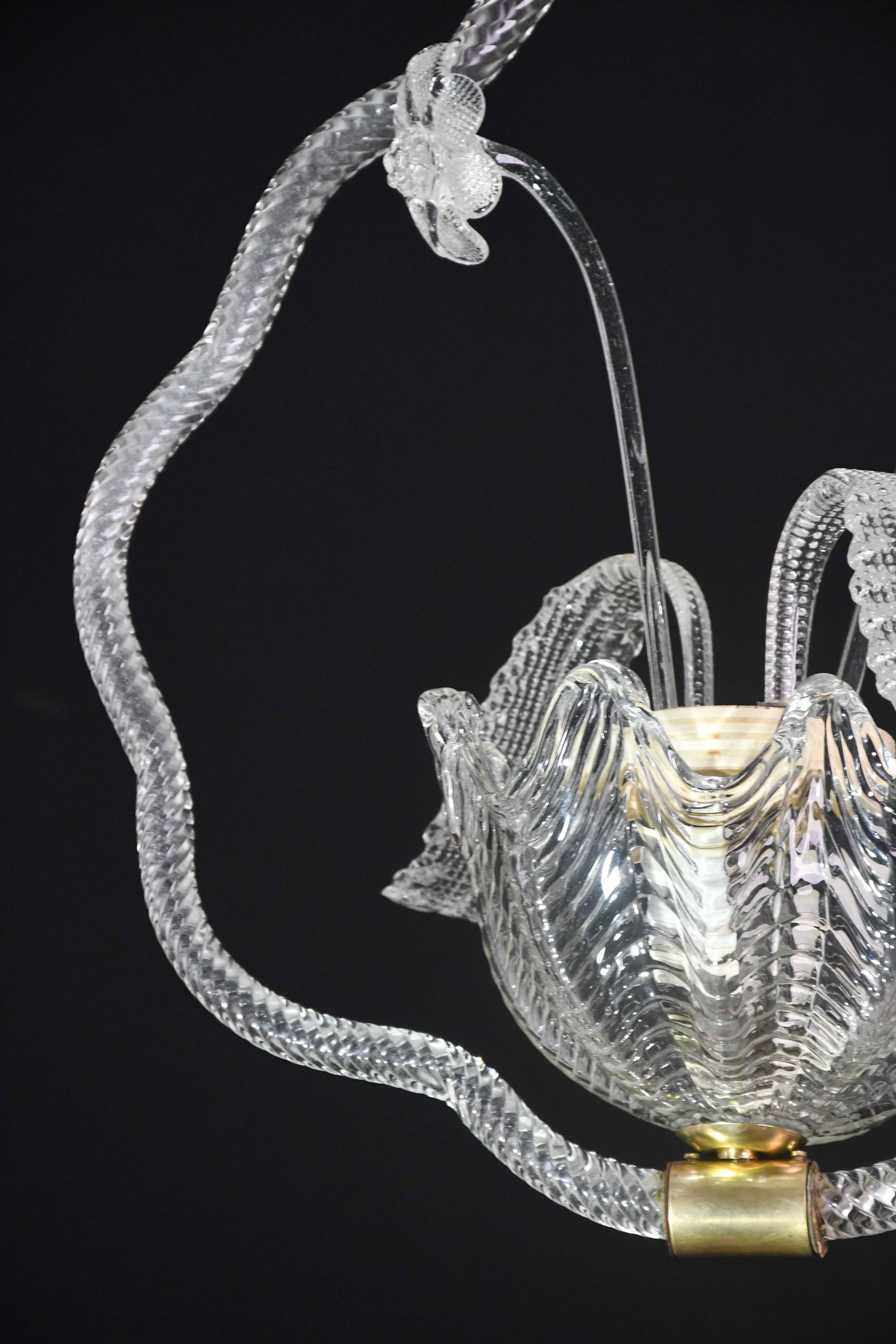 Art Deco transparent Barovier e Toso light with flowers, 1940s