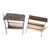 vintage RATTAN metal nightstand
