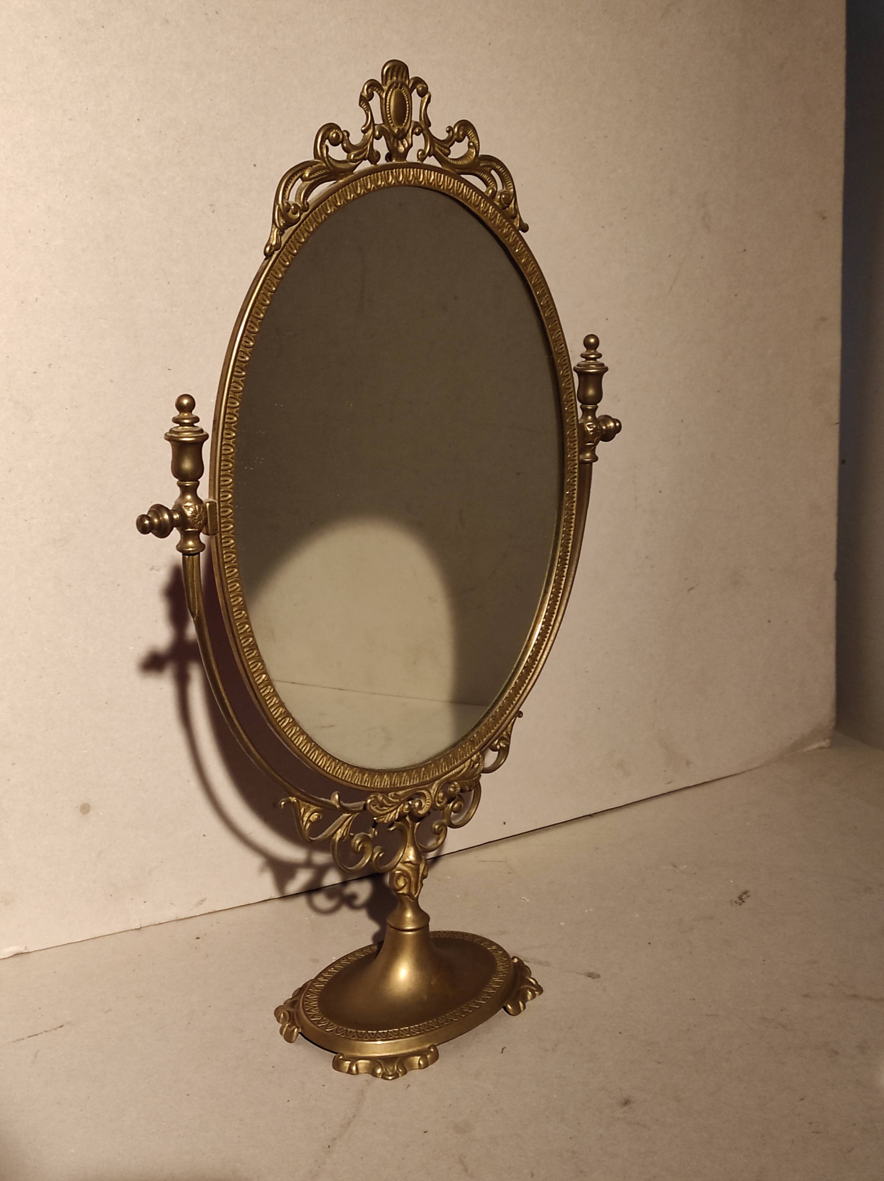 Old table mirror type psyche in silver brass mercury ice cream 38x57cm