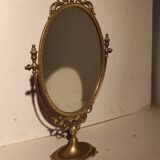 Old table mirror type psyche in silver brass mercury ice cream 38x57cm