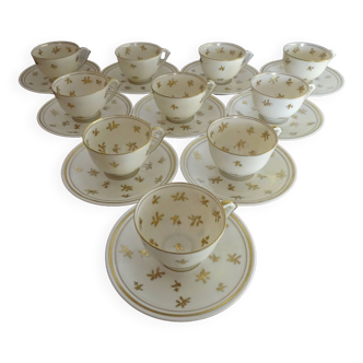 Service café porcelaine Limoges blanche et or - A Lanternier & Cie- 10 pers