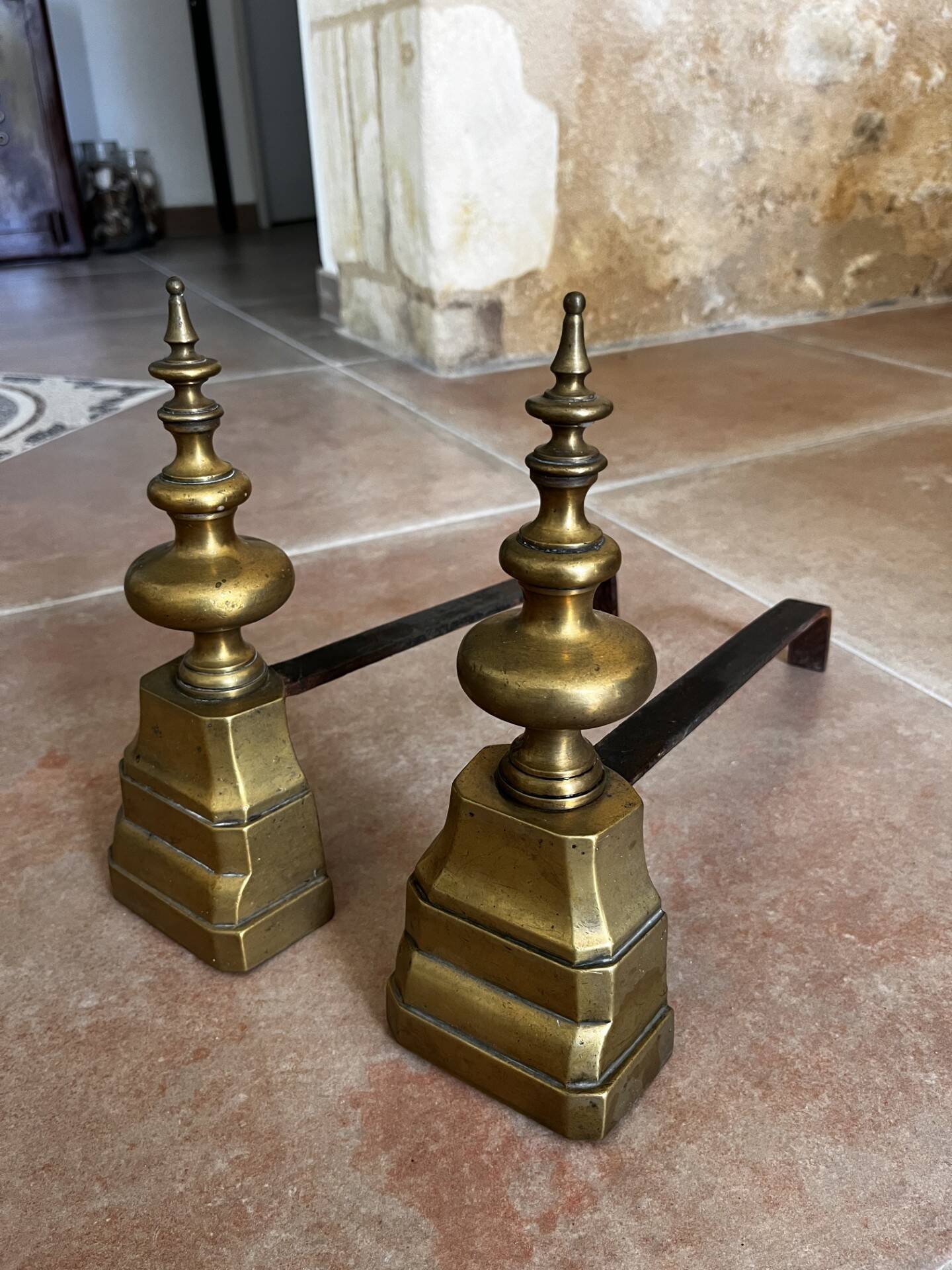 Pair of brass andirons