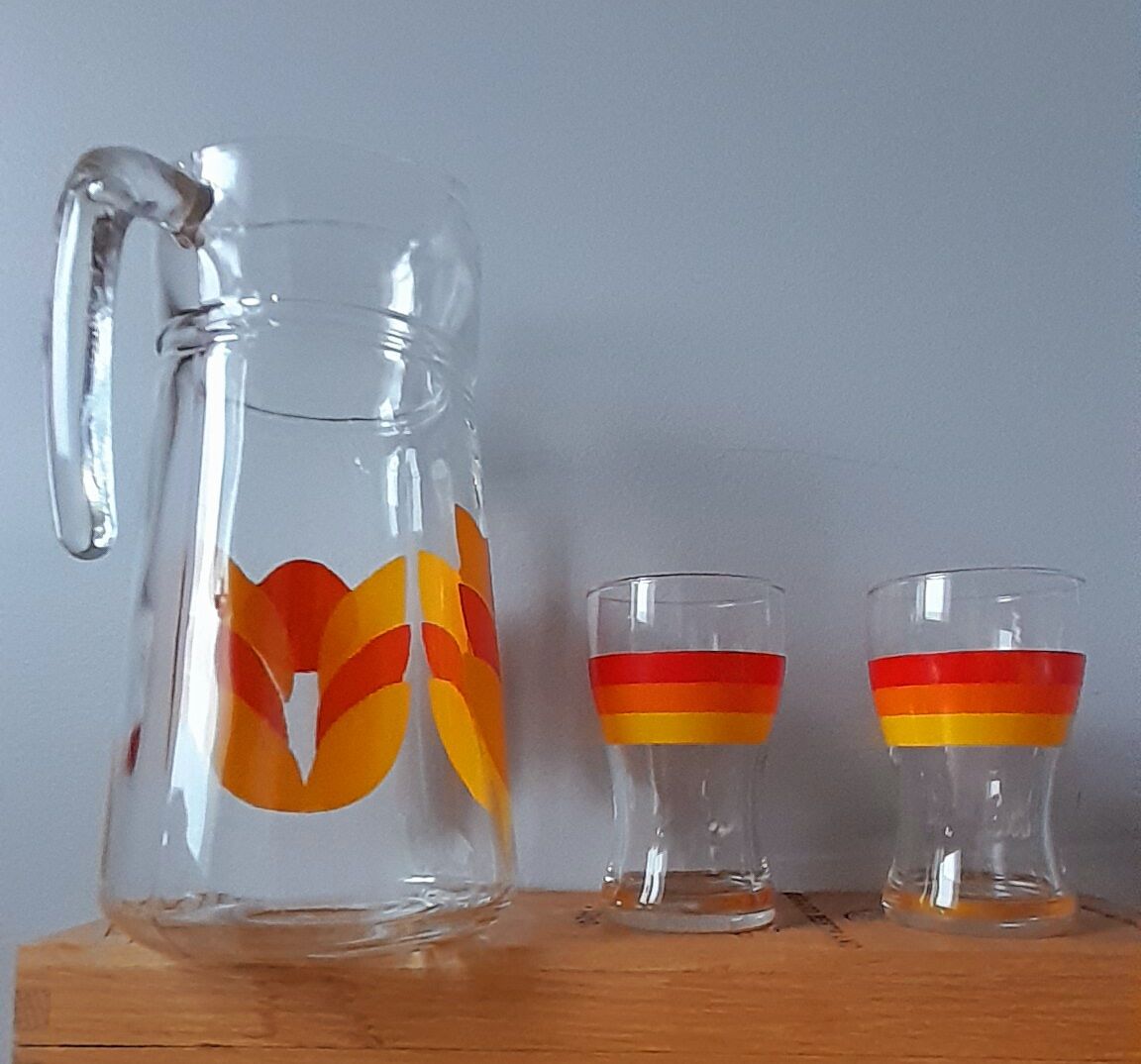 Carafe service and 2 glasses 70s
