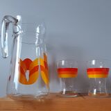 Carafe service and 2 glasses 70s