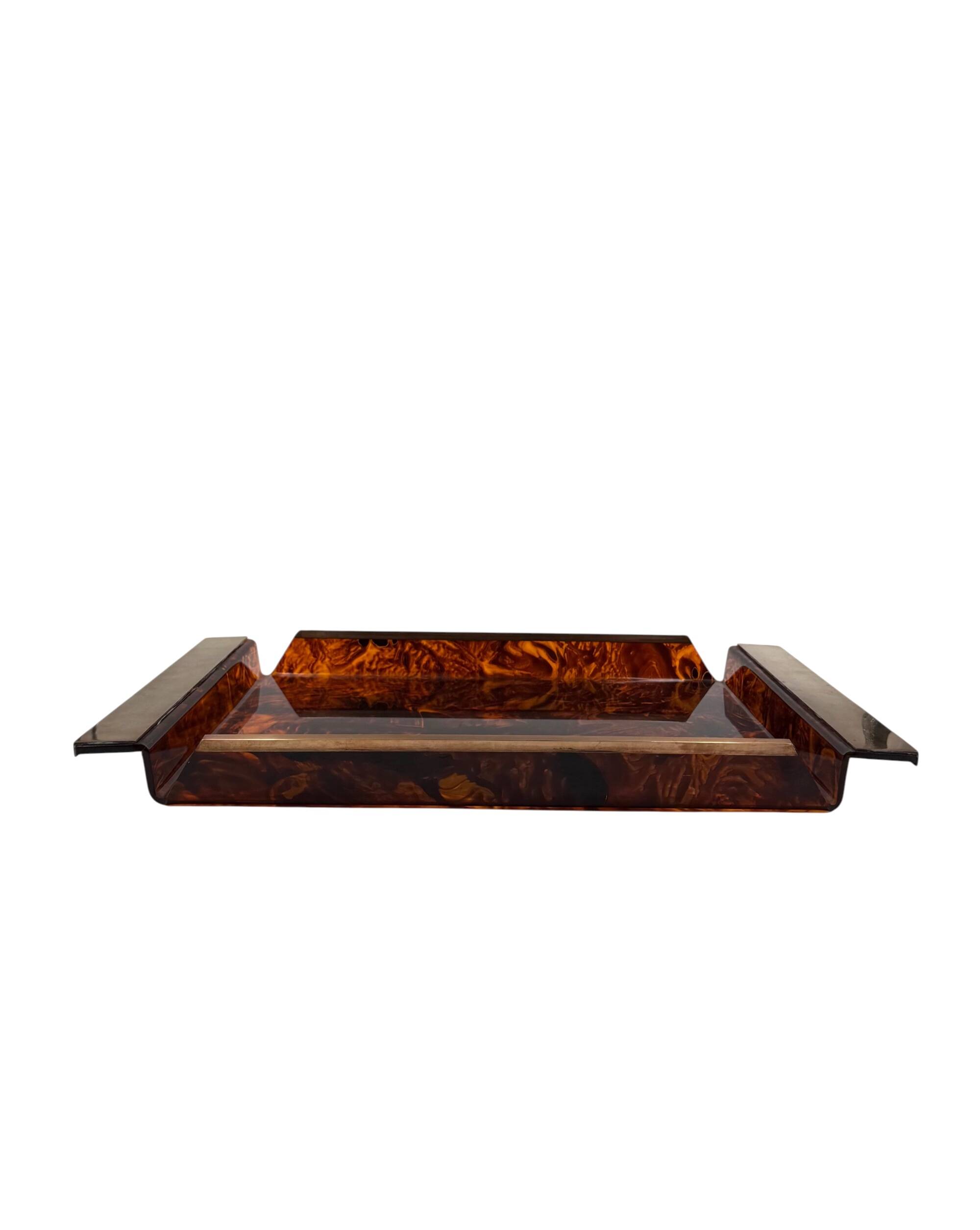 Hollywood regency brass and tortoiseshell lucite tray, Italy 1970s