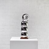 Modern eyeball chrome lamp with wooden base, 1960s