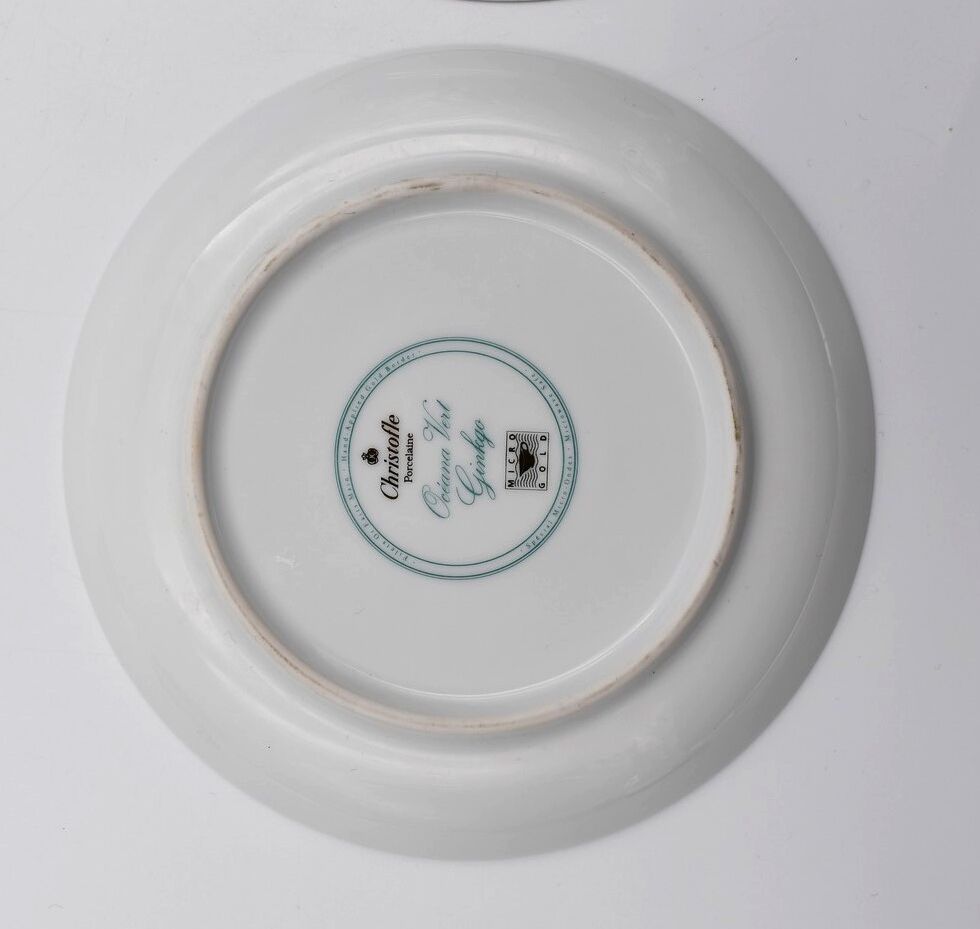 2 cups Christofle Oceana Green Ginkgo porcelain