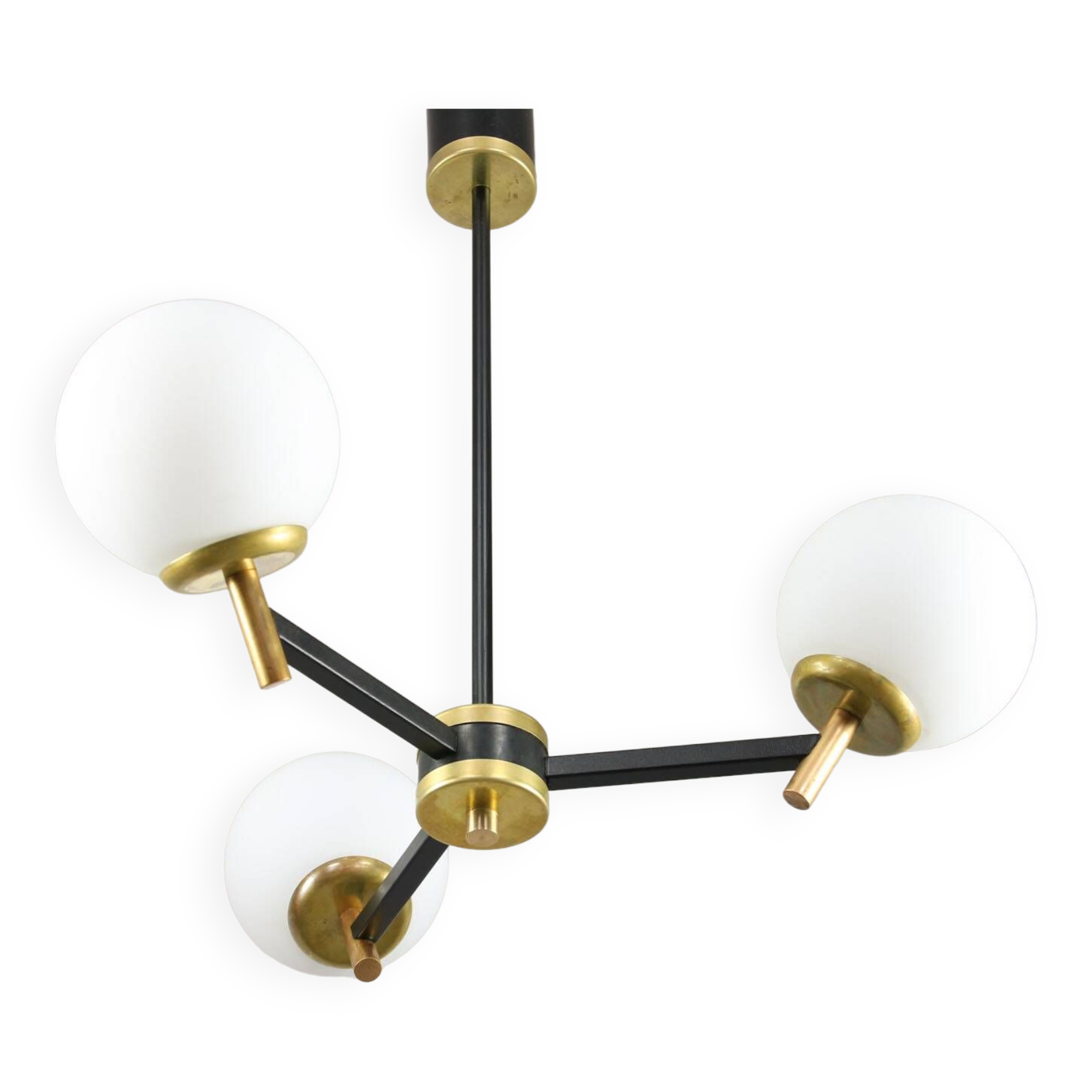 Mid-century italian brass and opaline chandelier