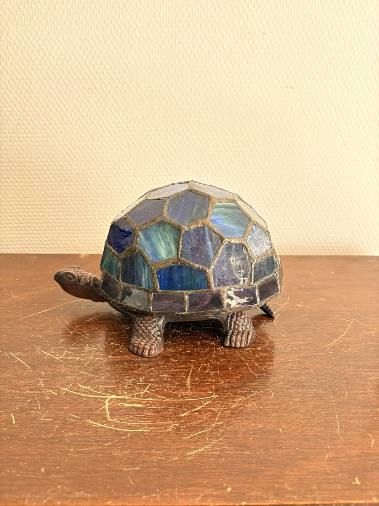 Turtle Glass Table Lamp with Enamel Stained Glass Tiffany Art Nouveau Style