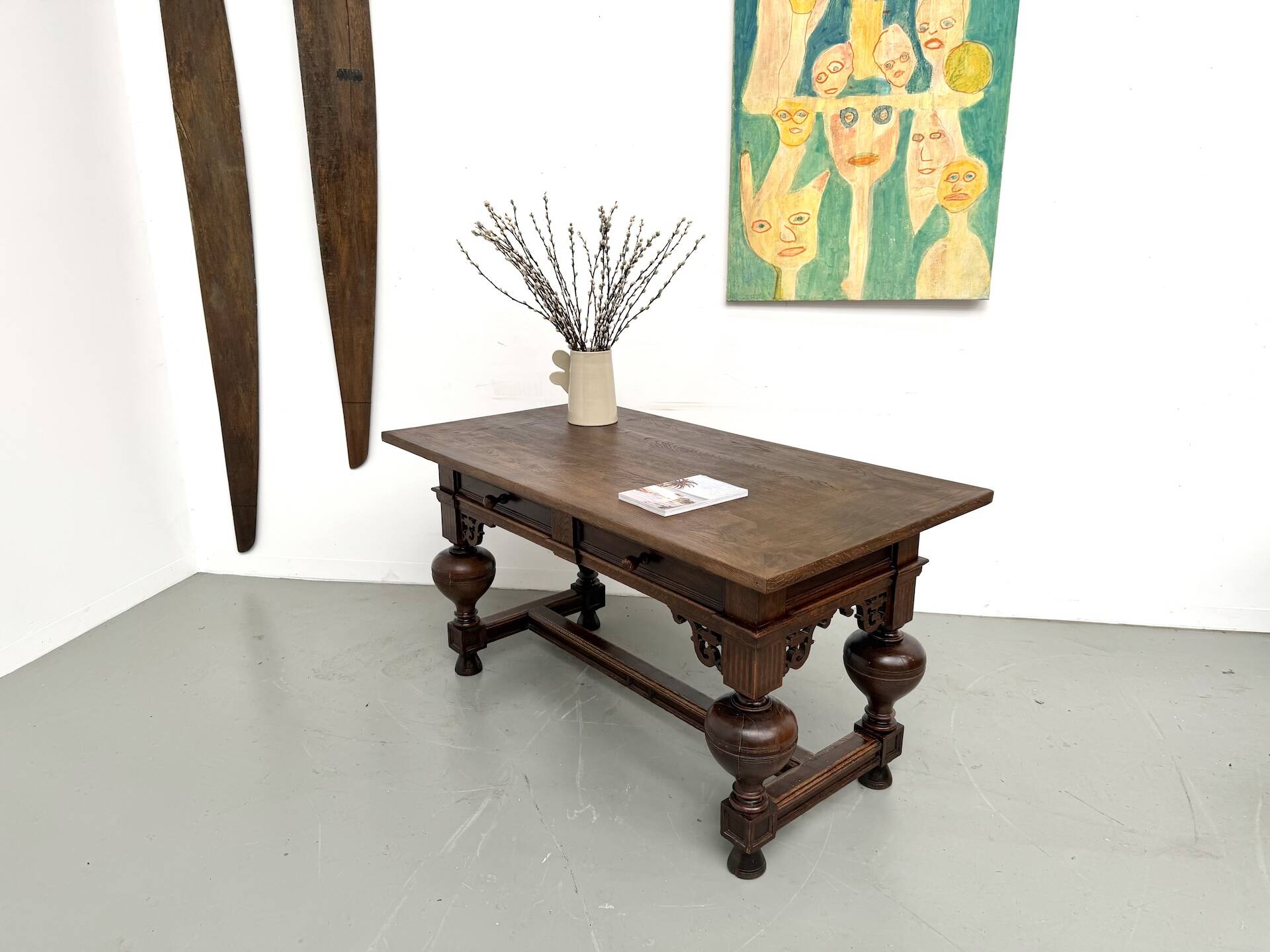 Neo-Renaissance desk in solid oak, circa 1900