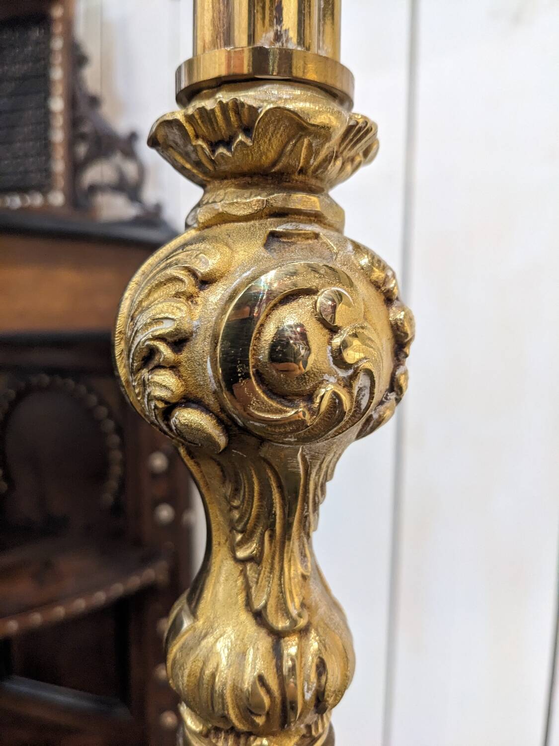 Louis XV floor lamp with bronze reflector by Lucien Gau
