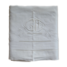 Linen old flat sheet with back embroidered Monogram 'GM '.