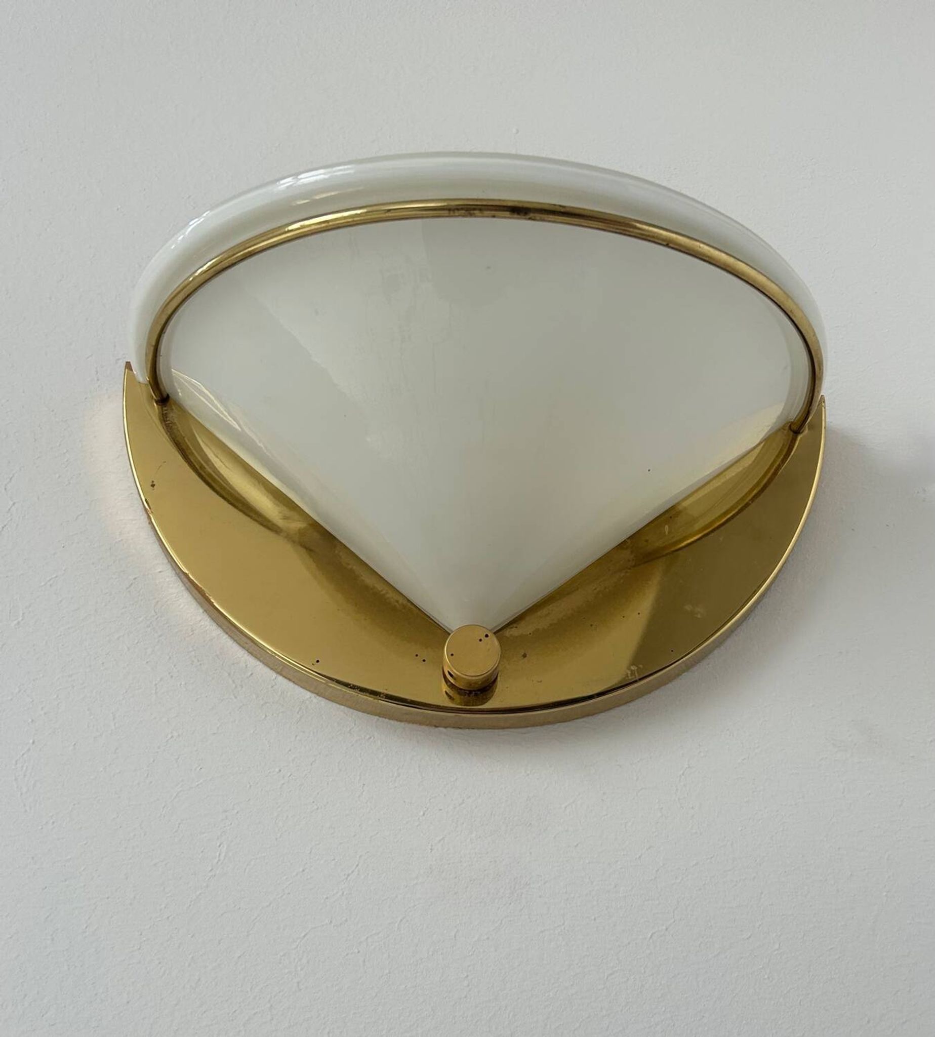 Pair of vintage wall lights, brass and opaline glass, Italy 1970