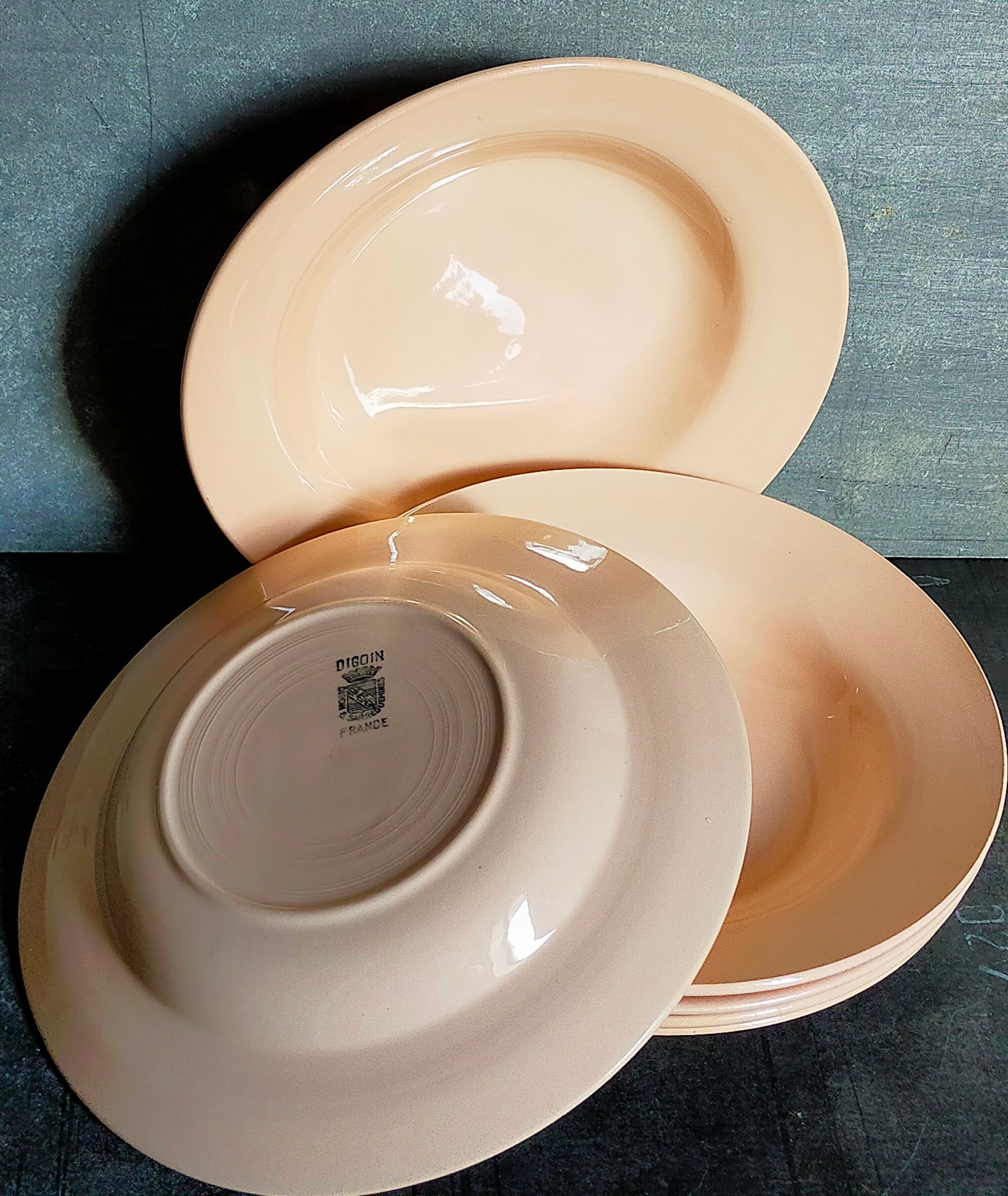 Six pastel earthenware plates from Digoin and Sarreguemines antiques