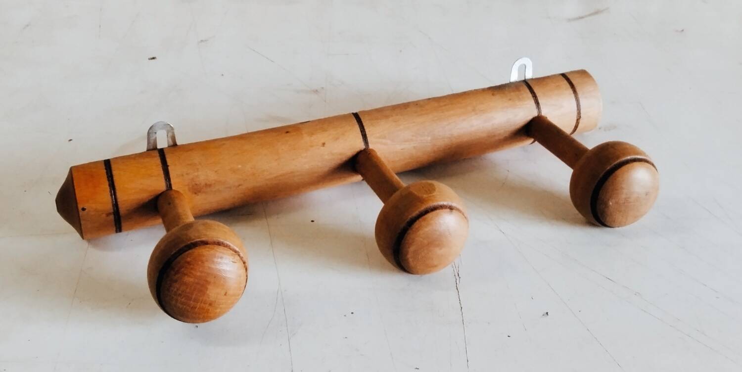 Solid wood coat rack with 3 hooks - mid 20th century