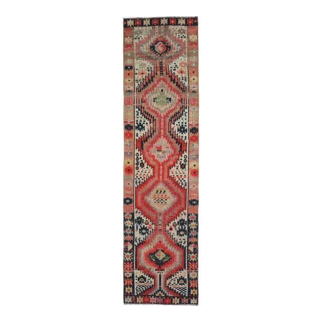 Vintage Turkish Oushak handmade wool runner 81x313