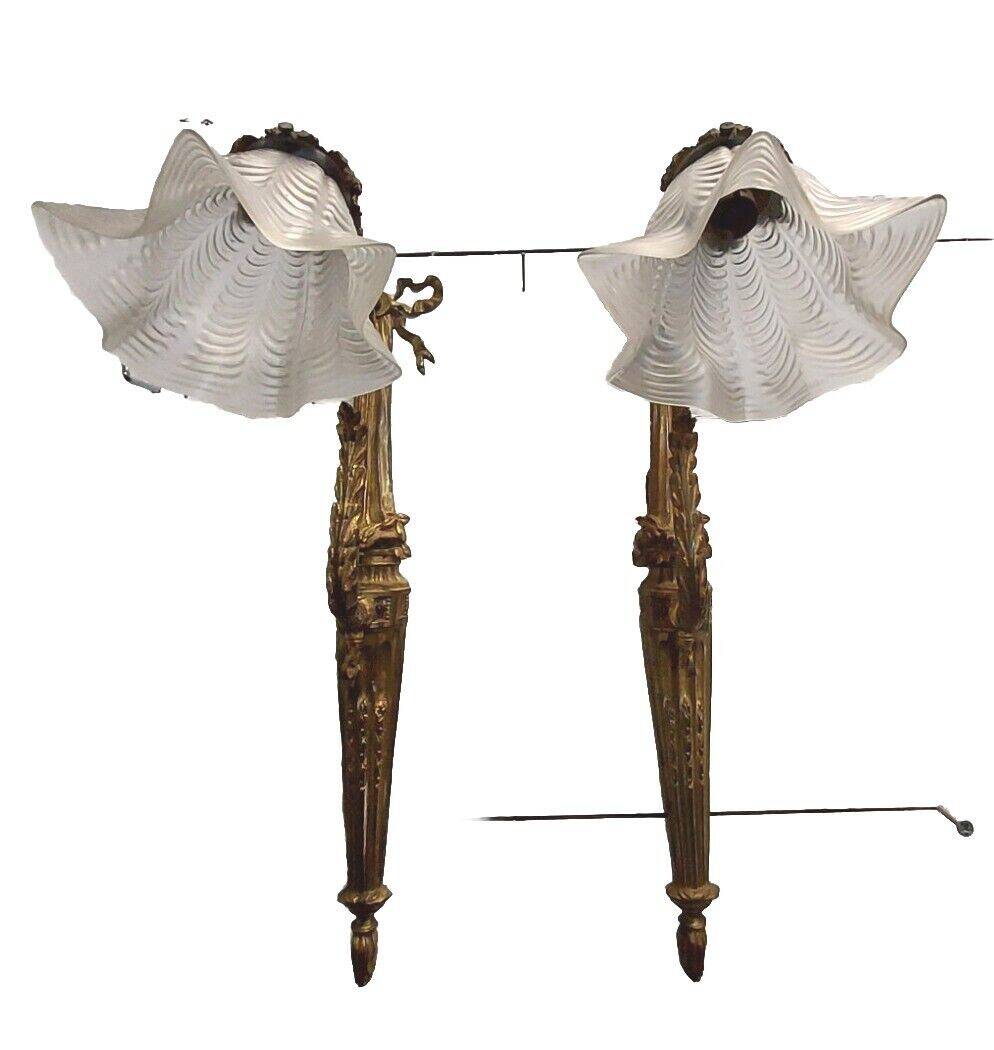 Louis xvi style wall lights in bronze (pair)