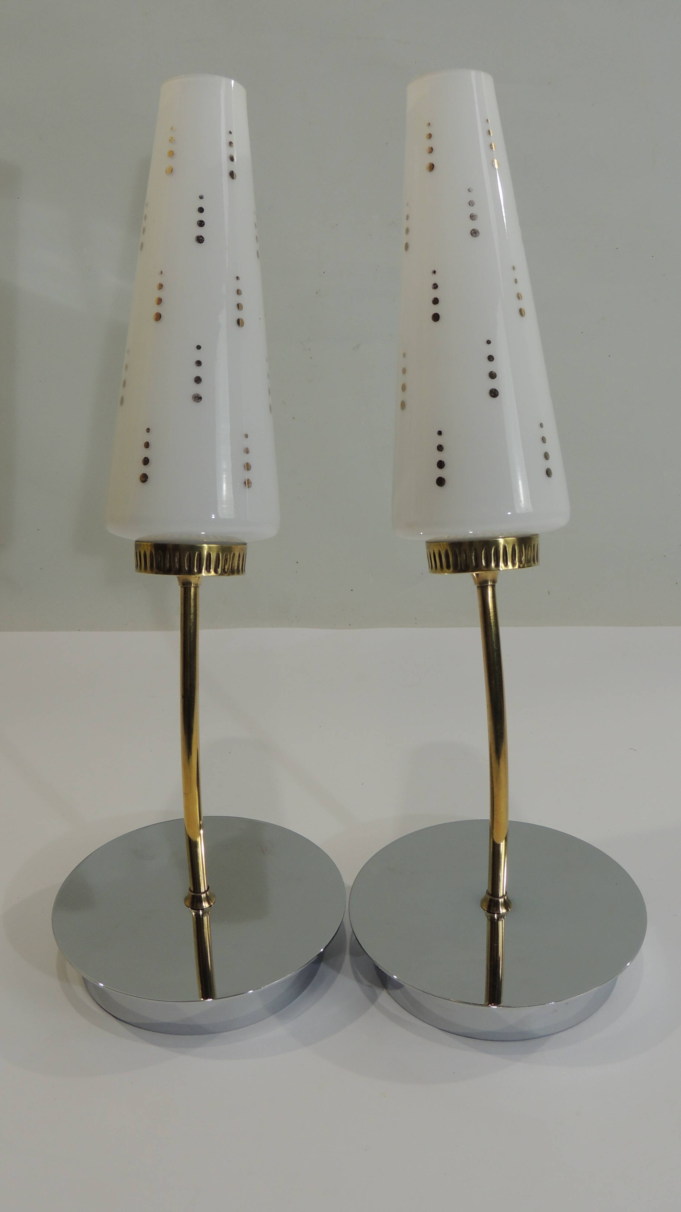 Pair of vintage wall sconces from the 1970s – Perforated opaline, brass