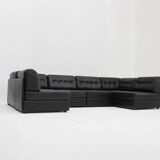 Canapé modulable vintage en cuir noir des années 1970