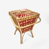 Worker basket in rattan and colorful fabric