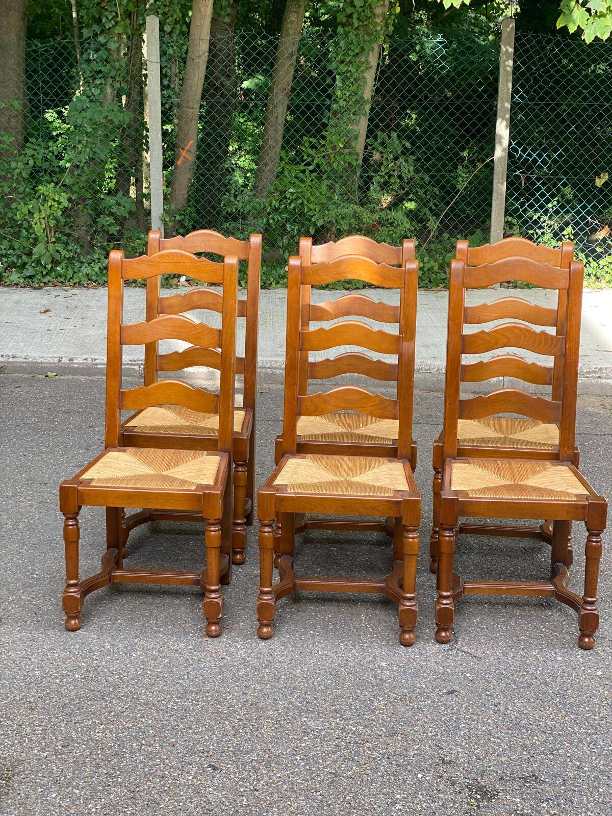 6 chaises à manger paillées dossier haut type ferme