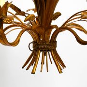Beautiful 1970s gold-plated 5-arm tall metal chandelier by Hans Kögl