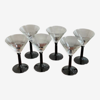 6 verres art déco pieds fin