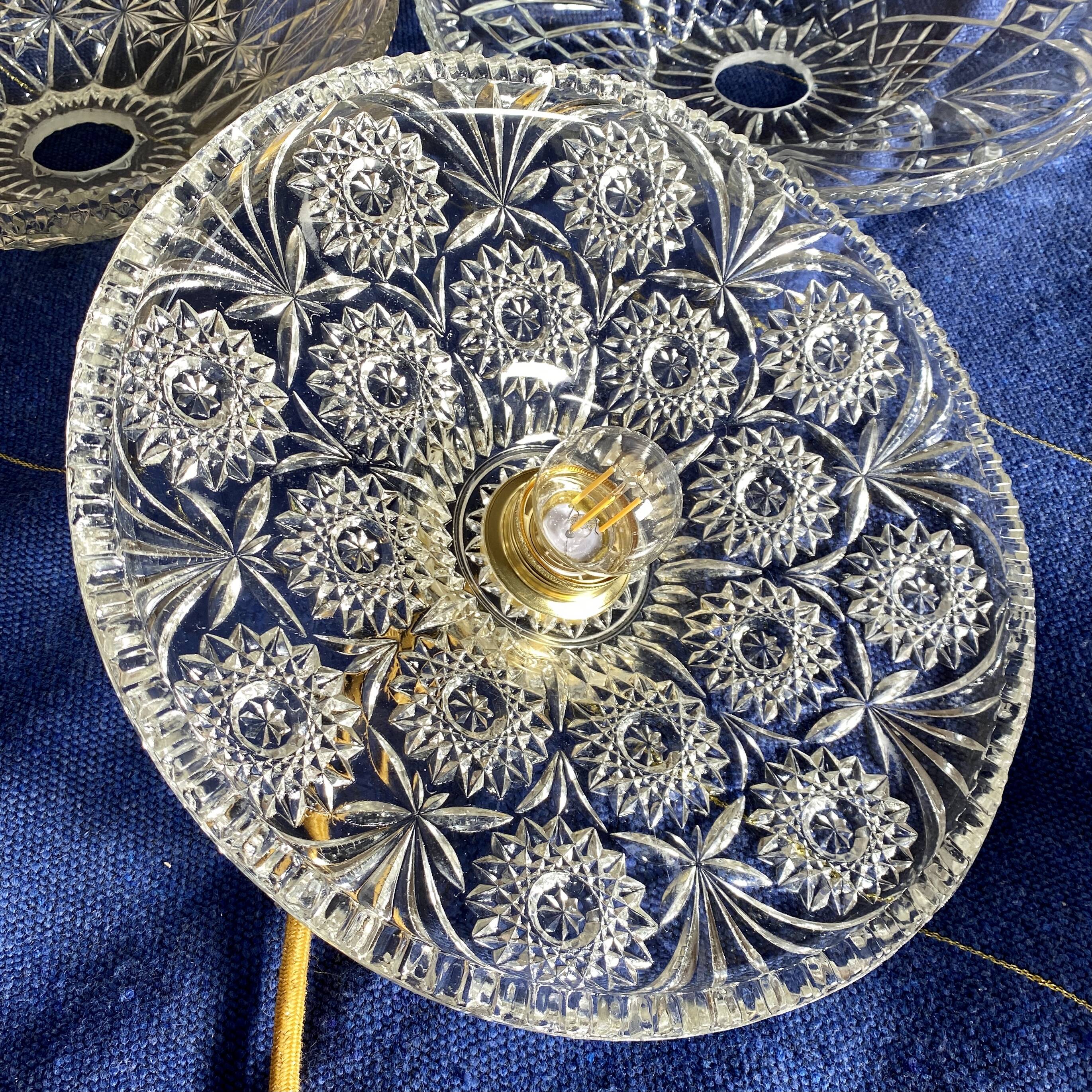 Suspension abat-jour vintage en verre moulé - collection vaisselle -