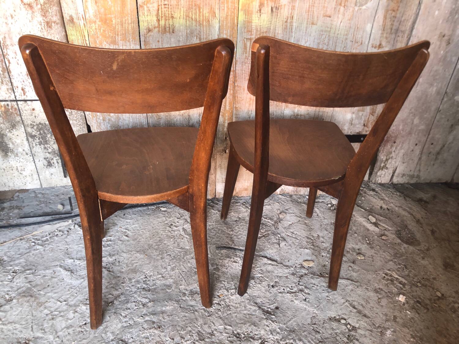 Pair of vintage 60s wooden bistro chairs