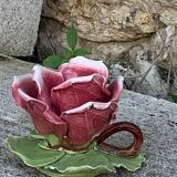 Candle holder in slurry the rose in old biscuit