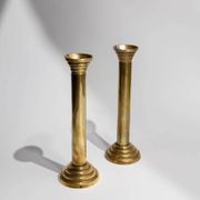 Gold-Plated Metal Candle Holders Set of 2, 1960s Italian Column Design, Vintage Table Decor