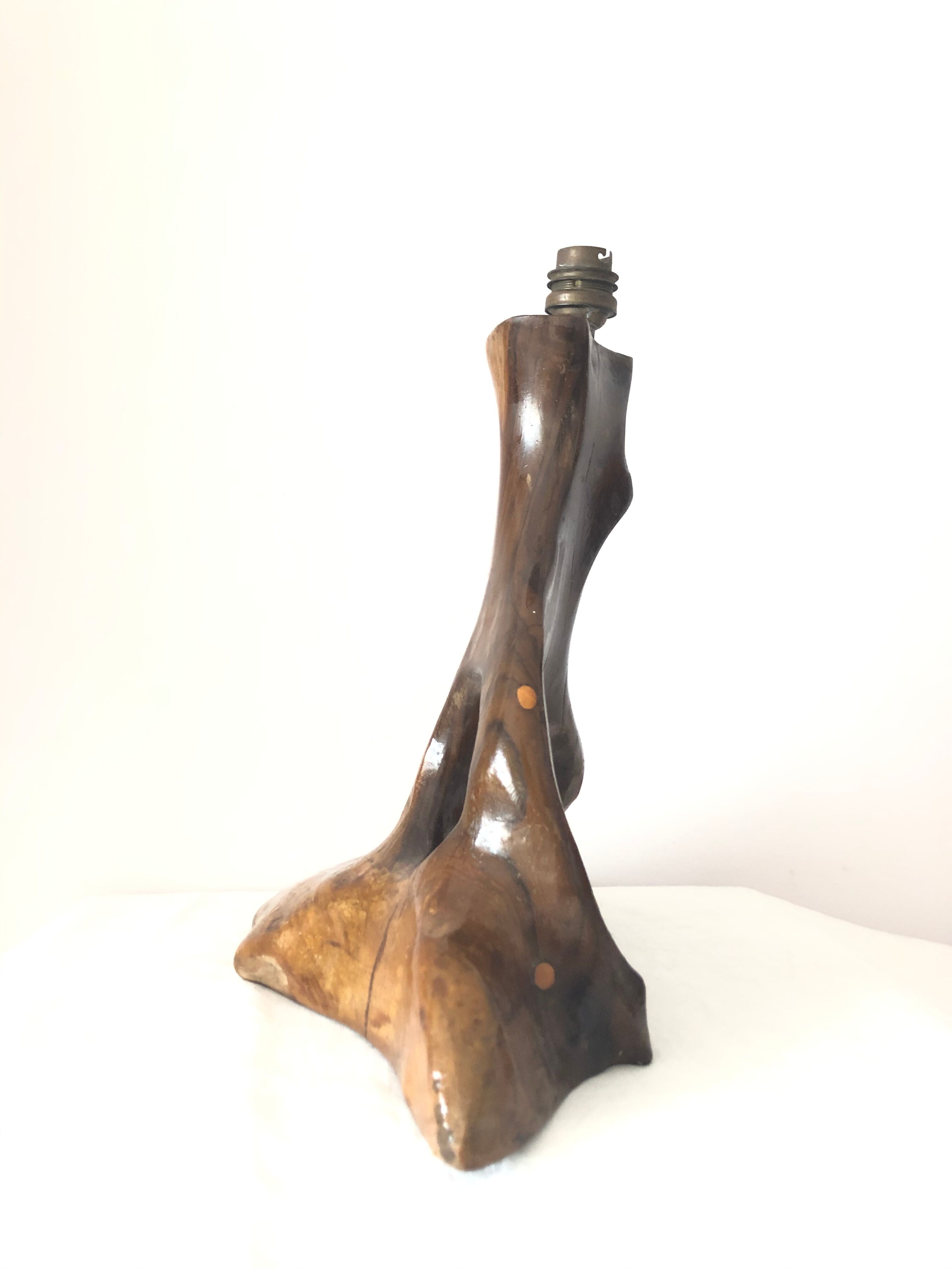 50s/60s olive wood brutalist lamp foot