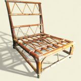 Low Varnished Rattan Armchair by Audoux-Minnet - Golfe-Juan, 1950s-1960s