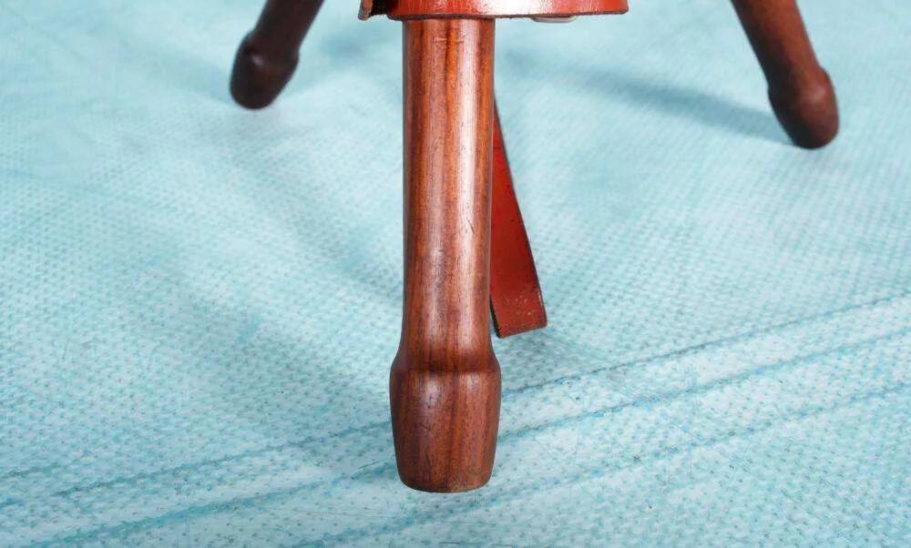 Scandinavian bohemian leather stool, Danish teak stool.